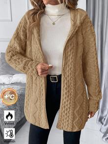 SHEIN Clasi 大尺碼女款長袖抓絨連帽開襟夾克 - 棕色 - 查看 6