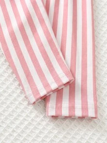 SHEIN 女嬰卡通字母印花運動衫與條紋長褲套裝 - 粉色 - 查看 7