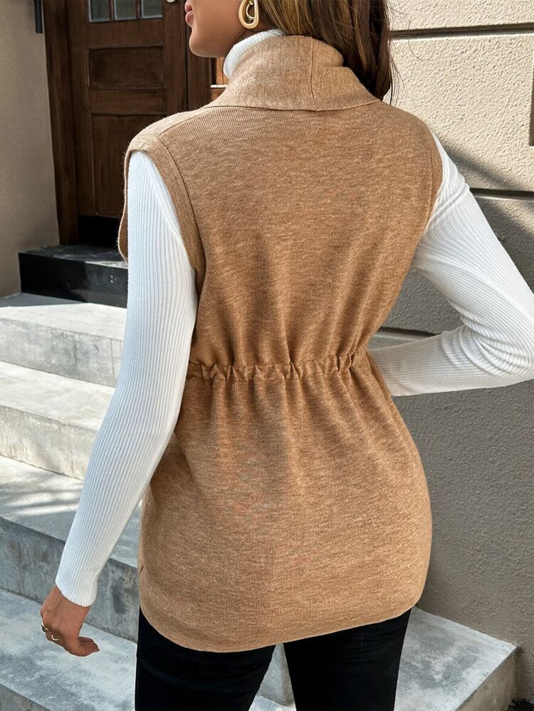 Momance Maternity Solid Color Waist Tie Casual Versatile Knit Vest - Bronze - View 2