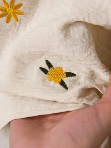 Rusticease 優雅女款休閒復古刺繡襯衫長褲兩件套 白色花卉女裝 冬季衣物 秋季衣物 新年款 - 米色 - 查看 6