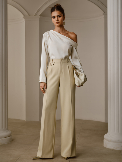 ZEYLAH Pantalones de traje de pierna recta versátiles y de moda para ir al trabajo