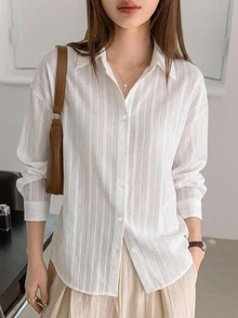 Dazy-Less Autumn Casual Versatile Solid Color Long Sleeve Shirt Business Casual Woman - White - View 6