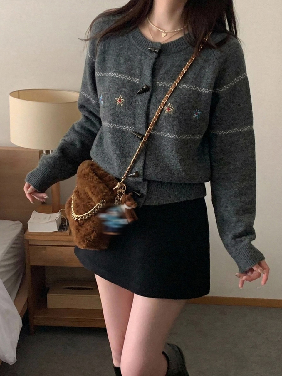 Women's Contrast Color Jacquard Floral Embroidered Loose Long Sleeve Casual Vacation Korean Style Autumn/Winter Knit Cardigan