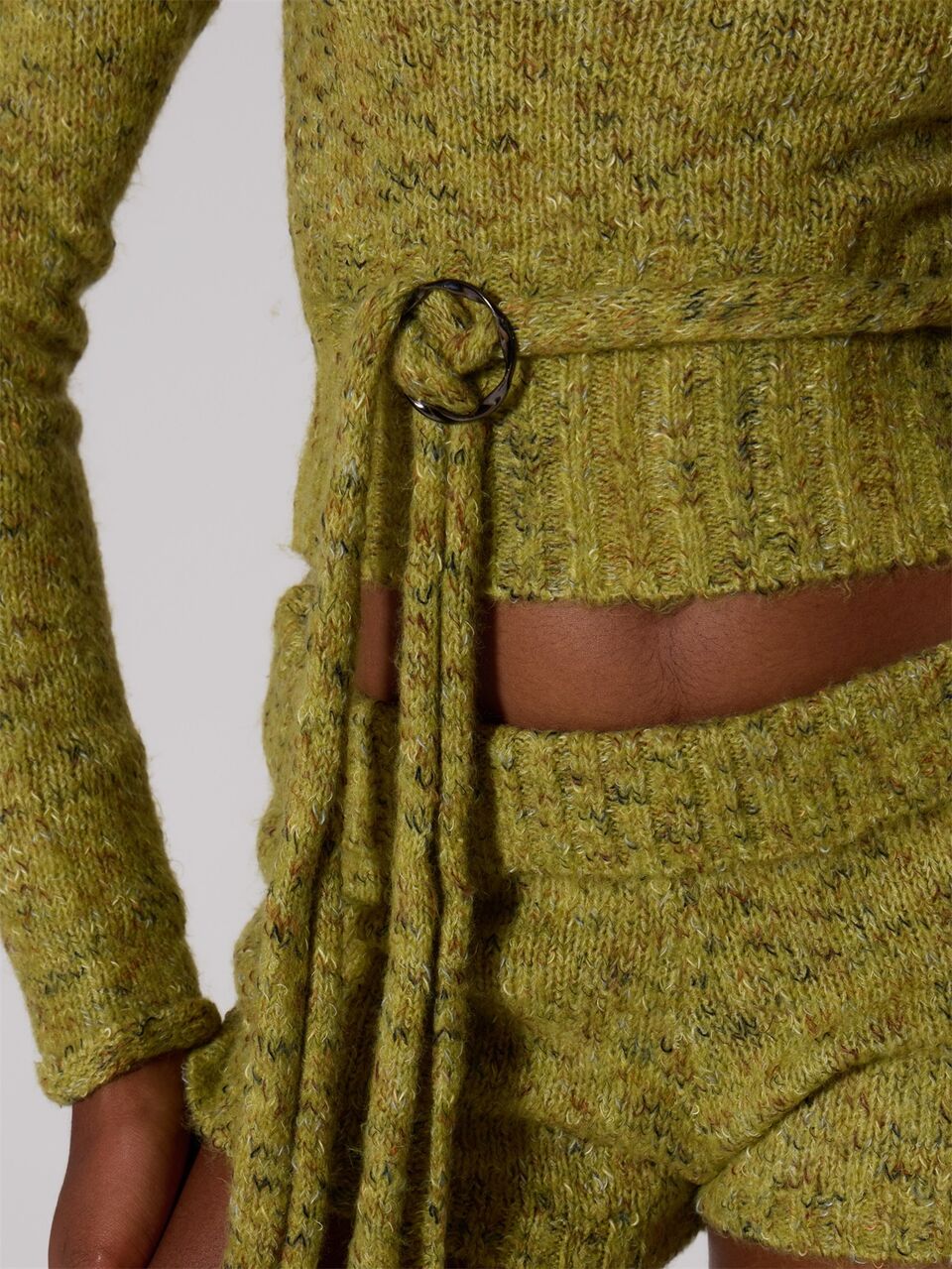 Green Knit Belt Detail Long Sleeve Top Set