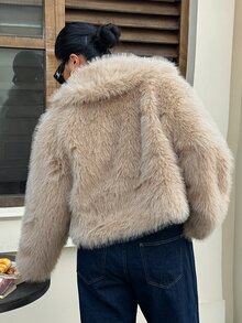 Livesso Elegant Autumn/Winter New Thickened Short Jacket Brown Faux Fur Coat - Apricot - View 2