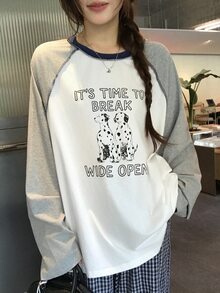 DAZY Women's Round Neck Long Sleeve Color Block Korean Style Girly Aesthetic T-Shirt Oversized Tshirts For Women Fall - Grey - View 10