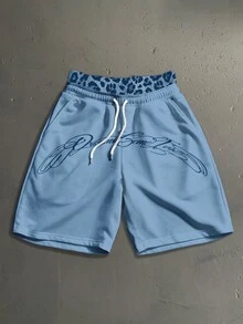 Manfinity Roghcode Shorts de cintura de doble capa con estampado de leopardo y patchwork para hombre - Azul - Ver 1