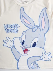 LOONEY TUNES X SHEIN Young Boy Cartoon Print Short Sleeve T-Shirt And Shorts Casual Daily Outfit - Apricot - View 4