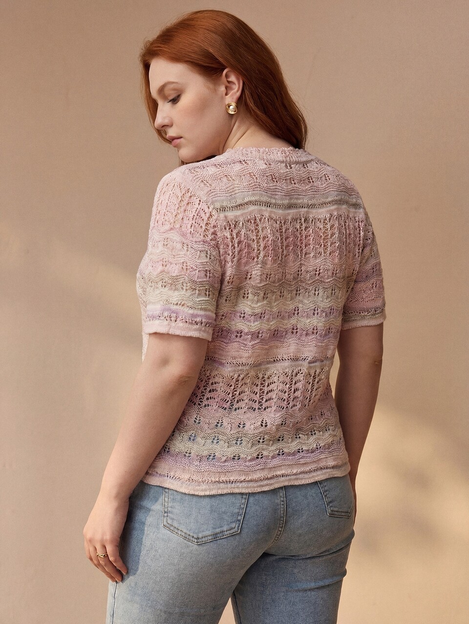 MOTF PLUS SIZE WOMEN'S PINK OMBRE HOLLOW KNIT TOP, SWEET STYLE FALL