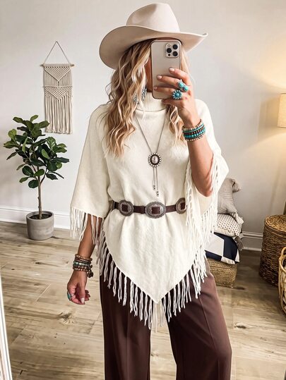 Wildy BOHO Casual Western Style Rural Nomadic Women's Summer Daily Basic Outfit For Outing And Commuting Fringe Sweater