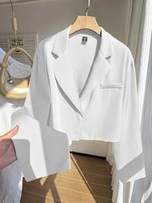 SHEIN EZwear Plus Size Casual Versatile White Cropped Thin Blazer Fall - White - View 12