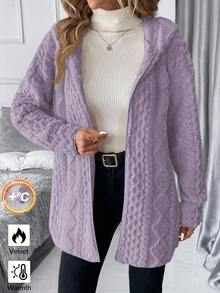 SHEIN Clasi 大尺碼冬季舒適麻花編織長袖連帽夾克 - 淡紫色 - 查看 6