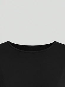 QUELARIE Women's Solid Color Minimalist Versatile Pleated Top For Daily Wear - Black - View 3