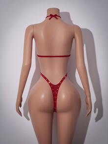 AltCore Burgundy Halloween High Elasticity Rhinestone Decor Shiny Y2K Charming Personalized Women's Sexy Jumpsuit - Red - View 2