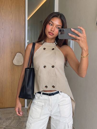 Siren Gaze New Double-Breasted Backless Halter Top