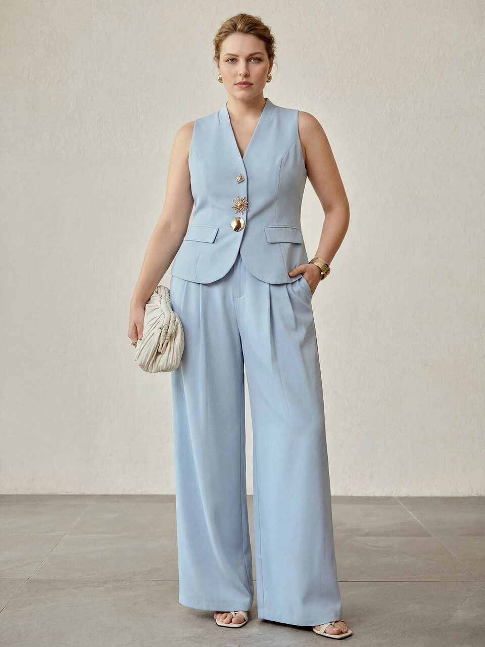 MOTF PLUS SIZE WOMEN'S SLEEVELESS WAISTCOAT FOR OFFICE COMMUTE