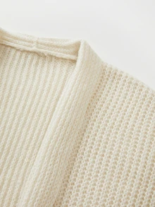 SHEIN Fall Lazy French Style Open Front Waffle Knit Midi Cardigan, Oversized Lantern Sleeve Loose Mid-Leng - Beige - View 7