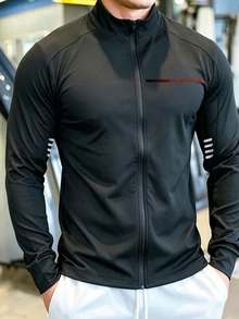 Gym Rark Men's Letter Print Raglan Long Sleeve Zip-Up Sports Jacket, Gym - Black - View 1