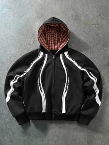 Major Grit Men's Colorblock Striped Thermal Lined Hoodie - Black - View 1