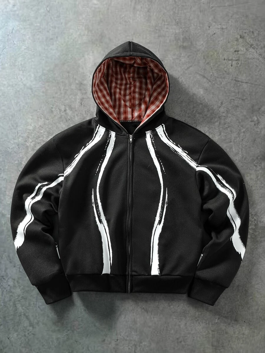 Major Grit Men's Colorblock Striped Thermal Lined Hoodie - Black - View 1