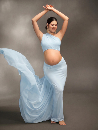 Cheriluna Maternity Elegant Flowing Ribbon Maternity Photography Outfit For Baby Baptism Party