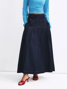 ATUI Studio Women's Solid Color Casual Versatile Daily Wear Skirt - Navy Blue - View 4