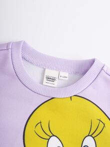LOONEY TUNES X SHEIN Baby Girl Cartoon Print Sweatshirt & Sweatpants Set - Purple - View 3