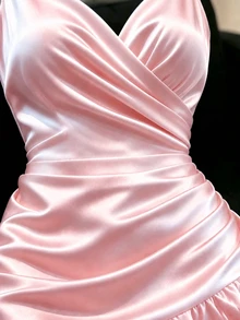 SHEIN Franclia 女款純色百褶細肩帶洋裝，適合約會與派對 - 粉色 - 查看 4