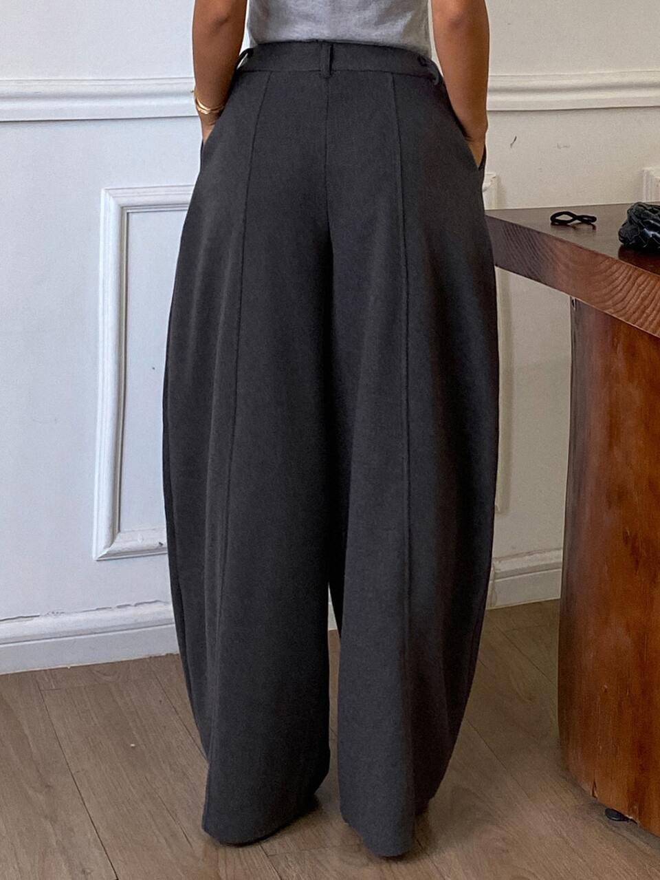 Solid Color Loose Split Curved Leg Pants Casual Street Style Korean Autumn/Winter Thickened Long Pants For Women