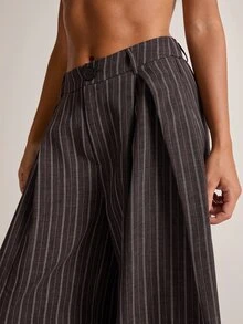 SHEIN BAE Fashionable Commuter Striped Curved Leg Suit Pants - Brown - View 4