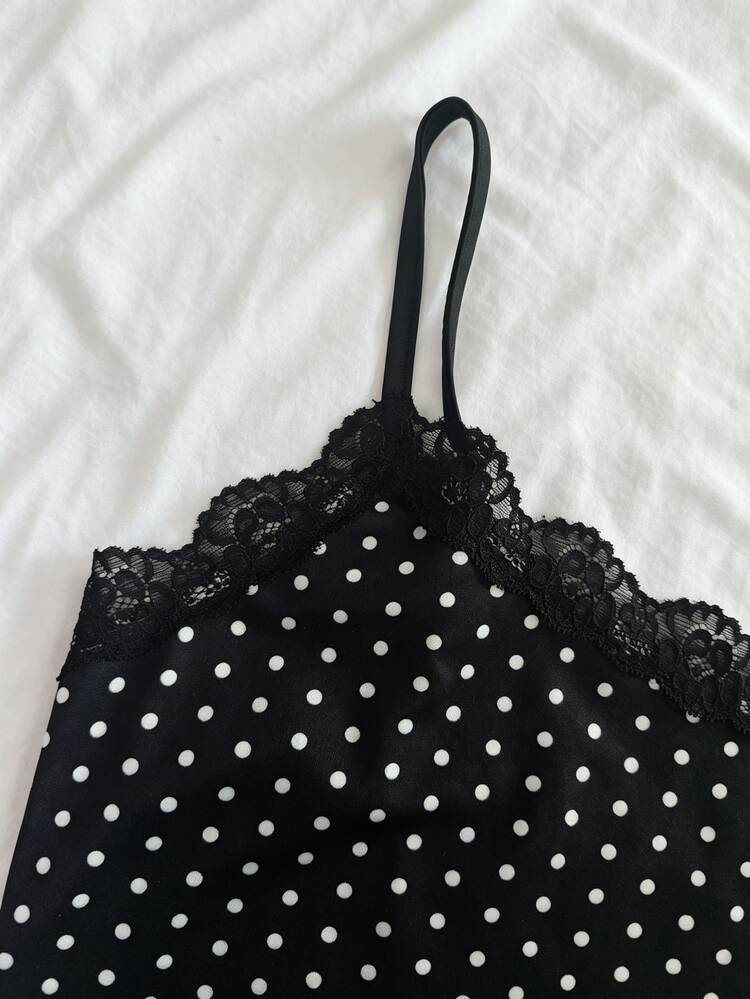 IslaSuriya Set 2 Potong Camisole Motif Polkadot Hitam Putih dengan Hiasan Renda Ukuran Plus - MultiWarna - View 6