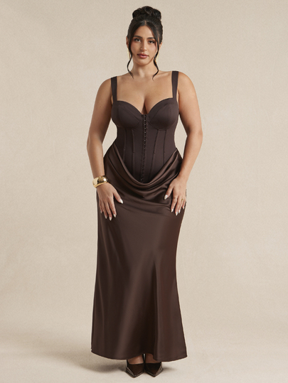 SHEIN BAE CURVE Vestido largo de satén para mujer talla grande con copas de sujetador