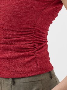KÆRIA Hus One-Shoulder Twist Top - Textuburgundy Comfort Stretch Knit - Asymmetric, Draped, Night Out, Birthday, Elegant, Sexy, Summer, Fall, School, Date Night - Red - View 7