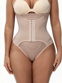 SHEIN ثونج تشكيل بخصر عالي وتحكم في البطن مع أزرار أمامية - لون مشمشي - مشاهدة 5
