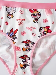 THE POWERPUFF GIRLS X SHEIN Quần lót tam giác in hoạt hình dễ thương size lớn - trắng - Xem 6
