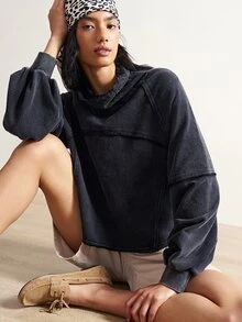 Bohemela Casual Solid Color Knit Long Sleeve Women's Sweatshirt - Black - View 6