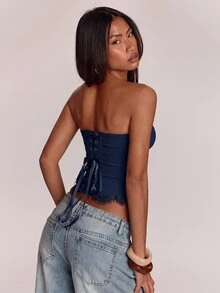 SHEIN BAE 女款素色休閒日常穿搭抹胸上衣 - 藏蓝色 - 查看 2
