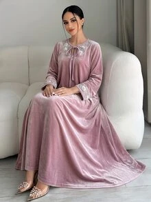 Yasmyna Women's Elegant Sequin & Beaded Decorated Arabian Dress - Pink - View 1
