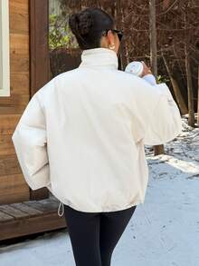 Muchica Off-White 女款編織冬季保暖外套，加厚款，適合秋冬新年日常外出與夜店，極簡休閒風 - 杏色 - 查看 3