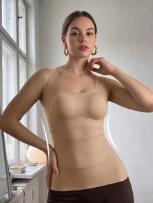 SHEIN EZwear 冬季純色無縫保暖背心 - 杏色 - 查看 3