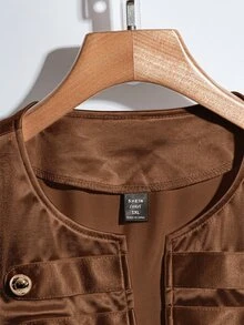 SHEIN Clasi 大尺碼女款純色長袖前開鈕扣外套 - 咖啡棕 - 查看 3