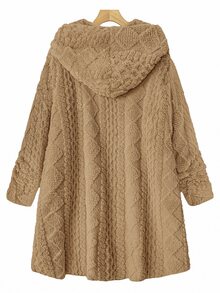 SHEIN Clasi 大尺碼女款長袖抓絨連帽開襟夾克 - 棕色 - 查看 11