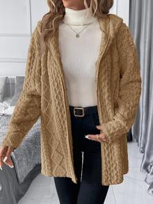 SHEIN Clasi 大尺碼女款長袖抓絨連帽開襟夾克 - 棕色 - 查看 8