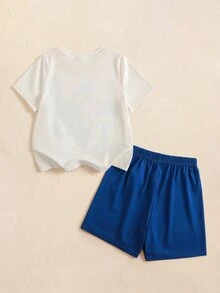 LOONEY TUNES X SHEIN Young Boy Cartoon Print Short Sleeve T-Shirt And Shorts Casual Daily Outfit - Apricot - View 2