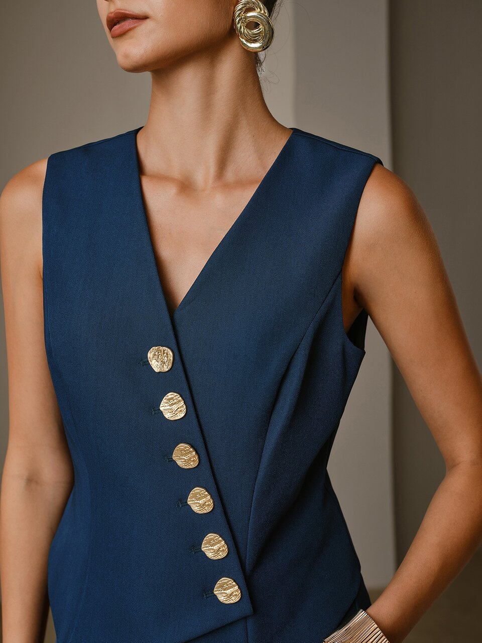 ZEYLAH Women's Solid Color V-Neck Casual Commute Blazer Vest