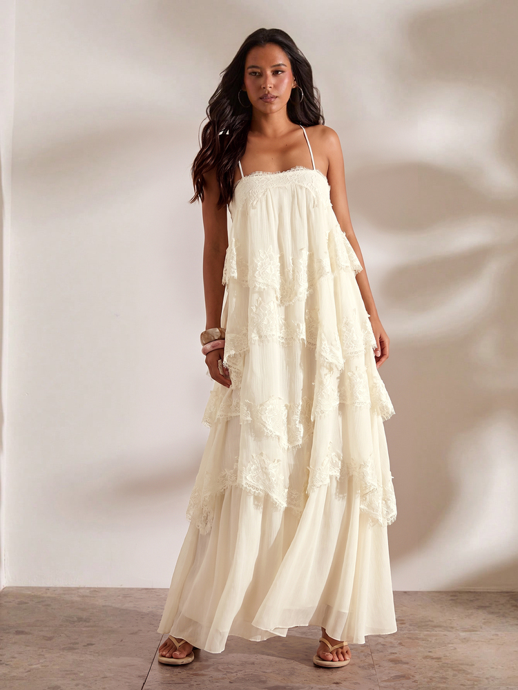 Opulessa Casual Woven Spaghetti Strap Dress For Women - Apricot - View 7