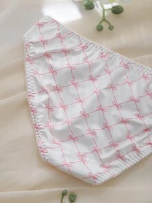 DelicateAllure White Bow Print Lace Patchwork Comfortable Pure Women's Triangle Panties - White - View 4