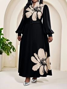 SHEIN Lady Plus Size Women's Floral Print Casual Party Dress - Multicolor - View 3