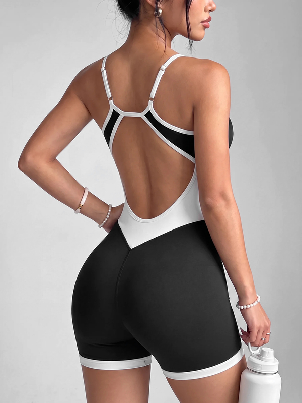SHEIN Dewbera Women's Colorblock Trim Backless Outdoor Sports Romper