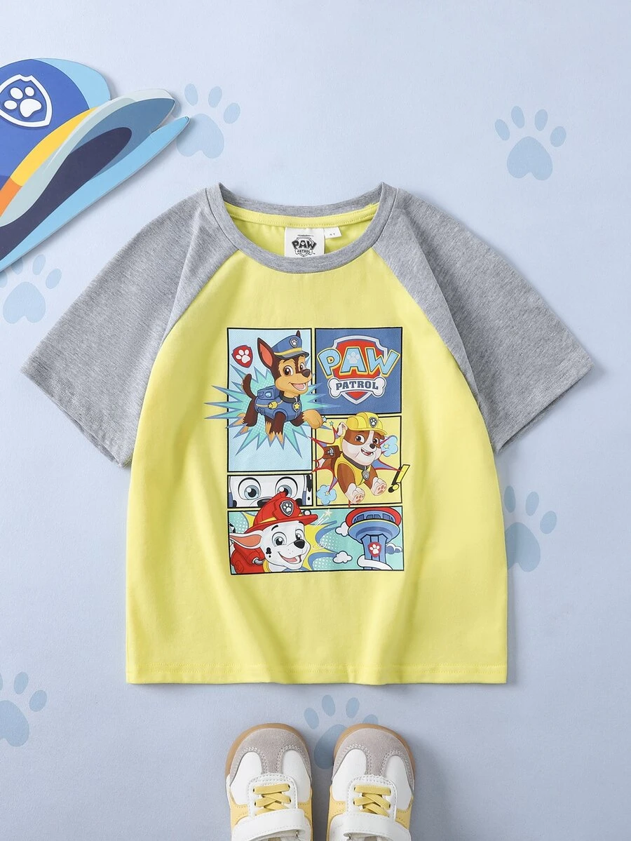 SHEIN | PAW Patrol Young Boy Colorblock Patchwork Cartoon Print T-Shirt - Yellow - View 1